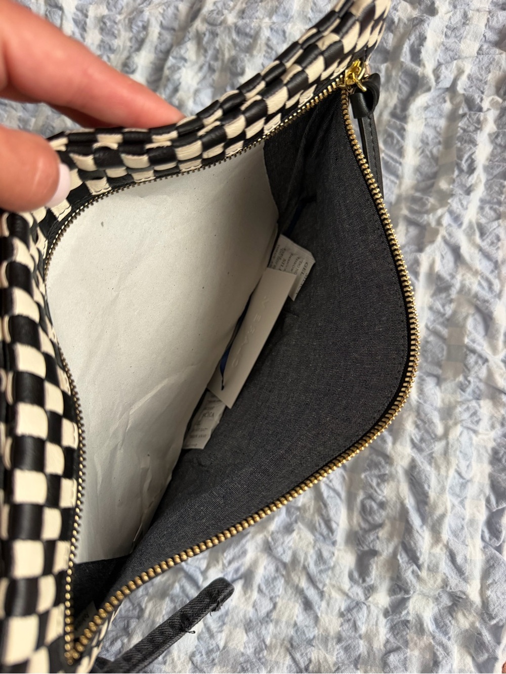Clare V. Black/Cream woven checkered Grande Fanny NWT - Picture 7 of 8